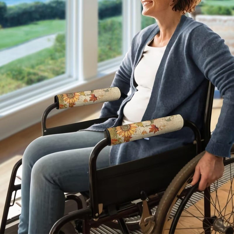 Vanideaoty Pumpkin Sunflower Wheelchair Arm Pads Comfortable and Protective Medical Accessory Elastic Office Chair Arm Pads for Padded Lightweight Thanksgiving Decor - Image 5